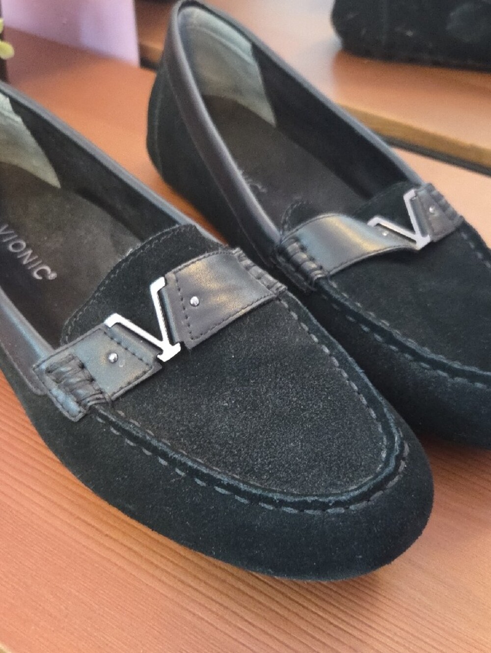 Vionic Black Suede Loafers with Silver Accent - Picture 3 of 5
